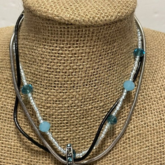 NWT 15” Laura ashley mixed media necklace beaded statement multistrand Blue - Picture 7 of 9